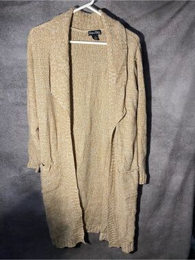 Evelyn Taylor Tan Beige Open Front Long Cardigan Sweater Pockets Plus Size 2X⁠